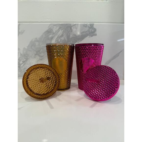 Starbuck's Sangria Bling Pink & Gold Copper Studded Tumblers Straws Holiday - Picture 5 of 6